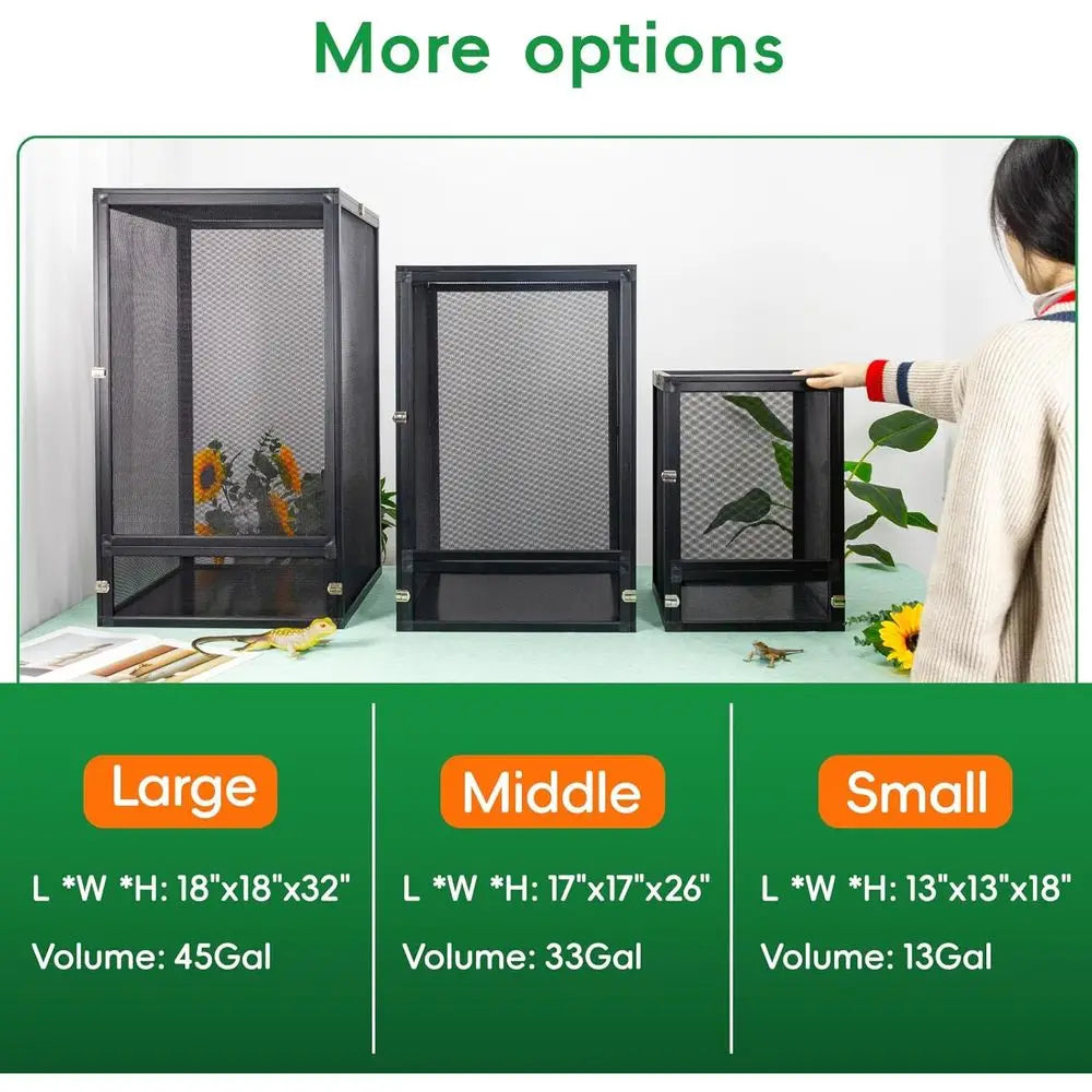 Foldable 33 Gallon Reptile Terrarium with 360° View and Airflow for Geckos, Leopard Geckos, Chameleons, Bearded Dragons