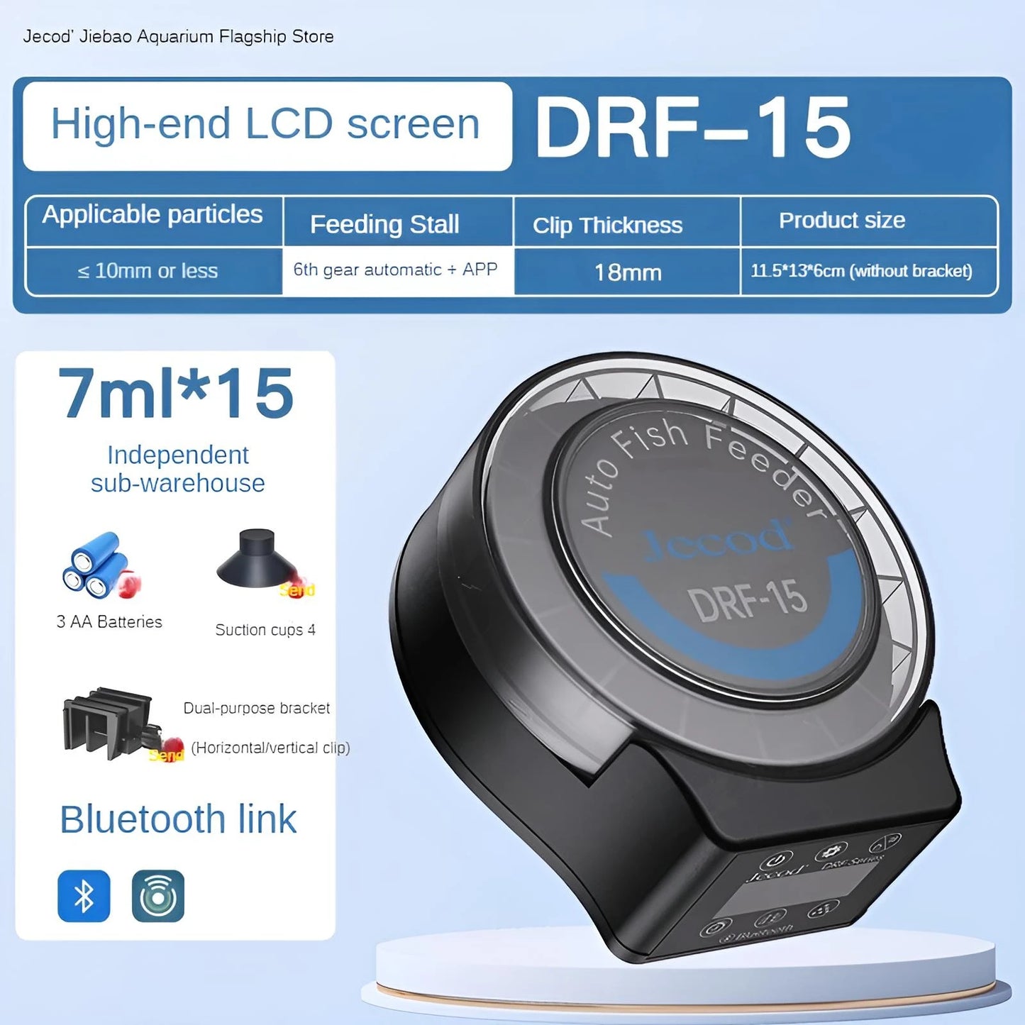 Auto Fish Feeder Bluetooth APP Control Dual Feed Anti-Jam Timer Multi Mount