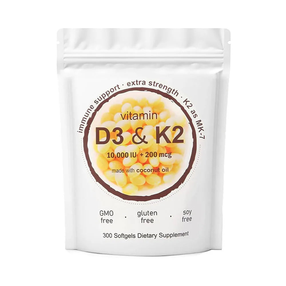 180/300 Vitamin D3 K2 Softgel Supplement with Coconut Oil - 2-in-1 Vitamins D & K Complex | Extra Strength, Easy to Swallow