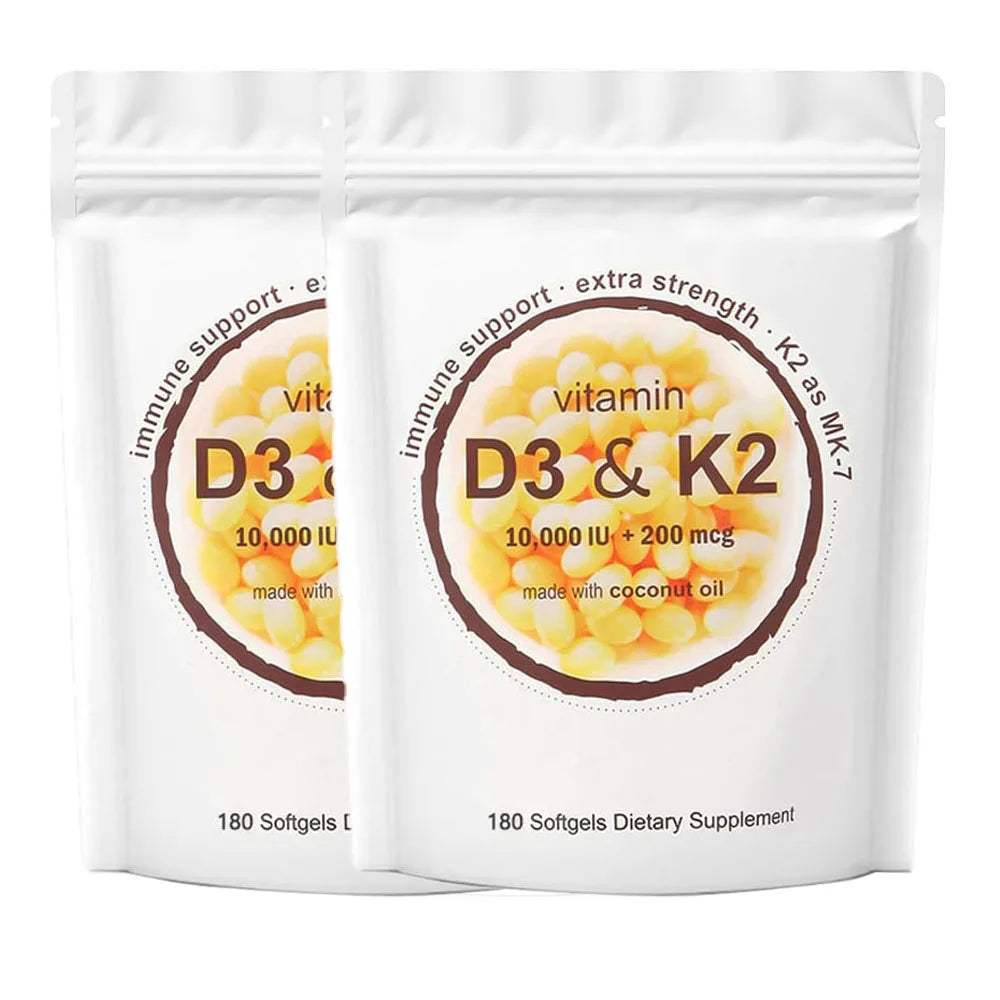 180/300 Vitamin D3 K2 Softgel Supplement with Coconut Oil - 2-in-1 Vitamins D & K Complex | Extra Strength, Easy to Swallow