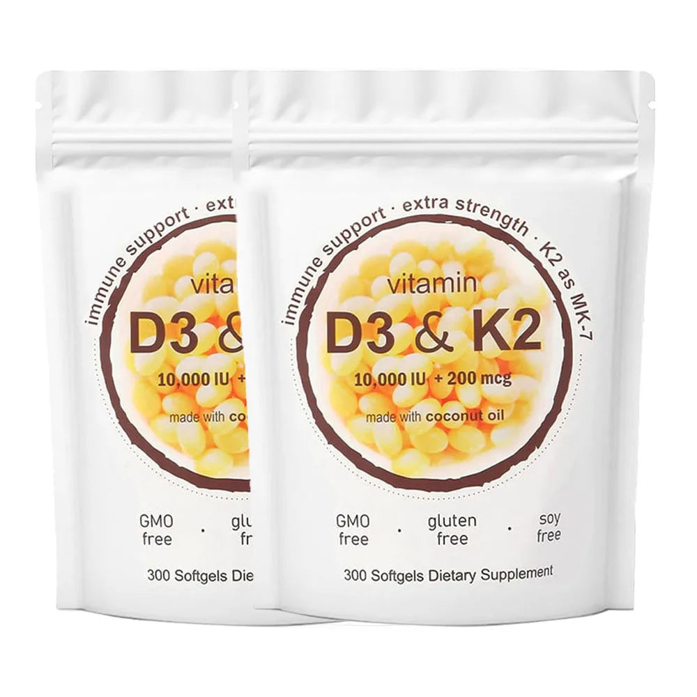 180/300 Vitamin D3 K2 Softgel Supplement with Coconut Oil - 2-in-1 Vitamins D & K Complex | Extra Strength, Easy to Swallow